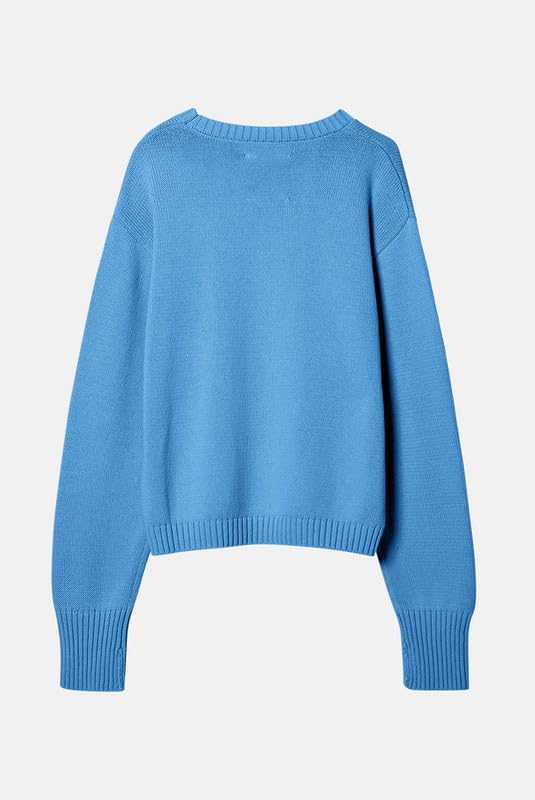 Chouyatou Women Fashion Crew Neck Rib Knit Crucian Carp Graphic Oversized Y2k Pullover Sweater Jumper