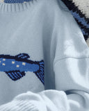 Chouyatou Women Fashion Crew Neck Rib Knit Crucian Carp Graphic Oversized Y2k Pullover Sweater Jumper