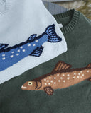 Chouyatou Women Fashion Crew Neck Rib Knit Crucian Carp Graphic Oversized Y2k Pullover Sweater Jumper