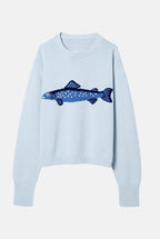 Chouyatou Women Fashion Crew Neck Rib Knit Crucian Carp Graphic Oversized Y2k Pullover Sweater Jumper