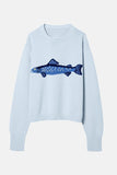 Chouyatou Women Fashion Crew Neck Rib Knit Crucian Carp Graphic Oversized Y2k Pullover Sweater Jumper
