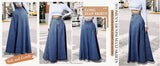 Chouyatou Women's Retro High Waisted Button Fly Flared Long Jean Skirts Pleated Flowy Swing A-line Denim Maxi Skirts