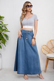 Chouyatou Women's Retro High Waisted Button Fly Flared Long Jean Skirts Pleated Flowy Swing A-line Denim Maxi Skirts