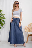 Chouyatou Women's Retro High Waisted Button Fly Flared Long Jean Skirts Pleated Flowy Swing A-line Denim Maxi Skirts