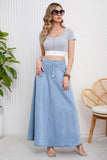 Chouyatou Women's Retro High Waisted Button Fly Flared Long Jean Skirts Pleated Flowy Swing A-line Denim Maxi Skirts