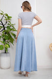 Chouyatou Women's Retro High Waisted Button Fly Flared Long Jean Skirts Pleated Flowy Swing A-line Denim Maxi Skirts