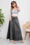 Chouyatou Women's Retro High Waisted Button Fly Flared Long Jean Skirts Pleated Flowy Swing A-line Denim Maxi Skirts