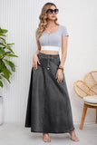 Chouyatou Women's Retro High Waisted Button Fly Flared Long Jean Skirts Pleated Flowy Swing A-line Denim Maxi Skirts