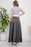 Chouyatou Women's Retro High Waisted Button Fly Flared Long Jean Skirts Pleated Flowy Swing A-line Denim Maxi Skirts