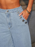Chouyatou Women 2 Piece Denim Set Button Sleeveless Jean Vest Denim Top Y2k Shirt Wide Leg Jeans Palazzo Pants Outfits