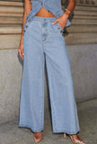 Chouyatou Women 2 Piece Denim Set Button Sleeveless Jean Vest Denim Top Y2k Shirt Wide Leg Jeans Palazzo Pants Outfits
