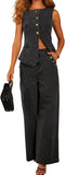 Chouyatou Women 2 Piece Denim Set Button Sleeveless Jean Vest Denim Top Y2k Shirt Wide Leg Jeans Palazzo Pants Outfits
