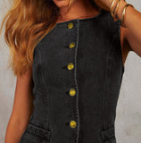 Chouyatou Women 2 Piece Denim Set Button Sleeveless Jean Vest Denim Top Y2k Shirt Wide Leg Jeans Palazzo Pants Outfits