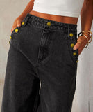 Chouyatou Women 2 Piece Denim Set Button Sleeveless Jean Vest Denim Top Y2k Shirt Wide Leg Jeans Palazzo Pants Outfits