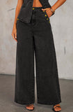 Chouyatou Women 2 Piece Denim Set Button Sleeveless Jean Vest Denim Top Y2k Shirt Wide Leg Jeans Palazzo Pants Outfits