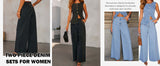 Chouyatou Women 2 Piece Denim Set Button Sleeveless Jean Vest Denim Top Y2k Shirt Wide Leg Jeans Palazzo Pants Outfits