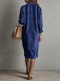 Chouyatou Women's Fall Corduroy Button Down Shirt Dress Casual Lapel a Line Pleated Tunic Shift Midi Long Dress