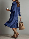 Chouyatou Women's Fall Corduroy Button Down Shirt Dress Casual Lapel a Line Pleated Tunic Shift Midi Long Dress