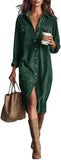 Chouyatou Women's Fall Corduroy Button Down Shirt Dress Casual Lapel a Line Pleated Tunic Shift Midi Long Dress
