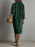 Chouyatou Women's Fall Corduroy Button Down Shirt Dress Casual Lapel a Line Pleated Tunic Shift Midi Long Dress