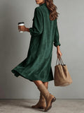 Chouyatou Women's Fall Corduroy Button Down Shirt Dress Casual Lapel a Line Pleated Tunic Shift Midi Long Dress