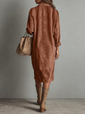 Chouyatou Women's Fall Corduroy Button Down Shirt Dress Casual Lapel a Line Pleated Tunic Shift Midi Long Dress