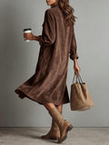 Chouyatou Women's Fall Corduroy Button Down Shirt Dress Casual Lapel a Line Pleated Tunic Shift Midi Long Dress