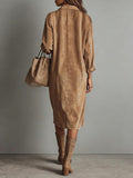 Chouyatou Women's Fall Corduroy Button Down Shirt Dress Casual Lapel a Line Pleated Tunic Shift Midi Long Dress