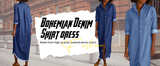 Chouyatou Women's Spring Long Sleeve Button Down Denim Shirt Dress Lapel Distressed Midi Long Jean Shift Dress