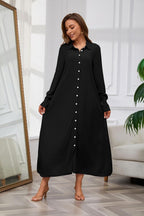 Chouyatou Women's Casual Button Down Maxi Shirt Dress Long Sleeve Button Up Tunic Long Dress