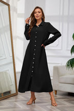 Chouyatou Women's Casual Button Down Maxi Shirt Dress Long Sleeve Button Up Tunic Long Dress
