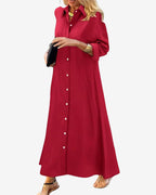Chouyatou Women's Casual Button Down Maxi Shirt Dress Long Sleeve Button Up Tunic Long Dress