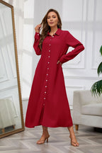 Chouyatou Women's Casual Button Down Maxi Shirt Dress Long Sleeve Button Up Tunic Long Dress