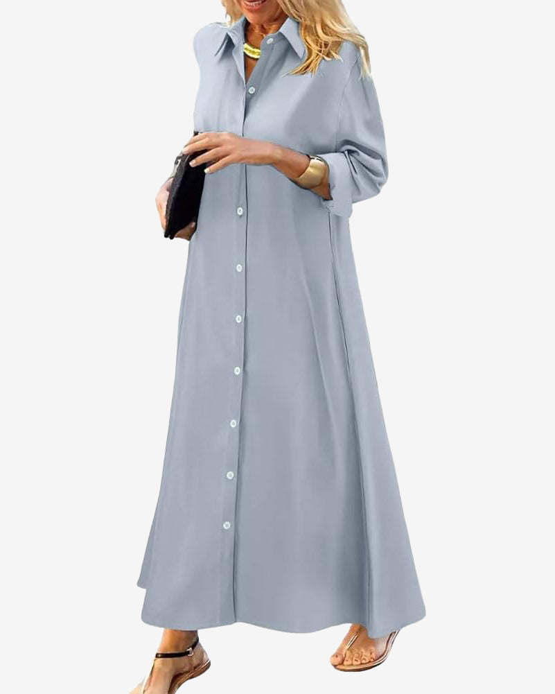 Chouyatou Women's Casual Button Down Maxi Shirt Dress Long Sleeve Button Up Tunic Long Dress