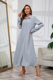 Chouyatou Women's Casual Button Down Maxi Shirt Dress Long Sleeve Button Up Tunic Long Dress