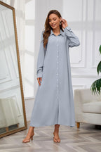 Chouyatou Women's Casual Button Down Maxi Shirt Dress Long Sleeve Button Up Tunic Long Dress