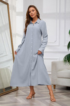 Chouyatou Women's Casual Button Down Maxi Shirt Dress Long Sleeve Button Up Tunic Long Dress