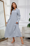 Chouyatou Women's Casual Button Down Maxi Shirt Dress Long Sleeve Button Up Tunic Long Dress