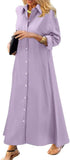Chouyatou Women's Casual Button Down Maxi Shirt Dress Long Sleeve Button Up Tunic Long Dress