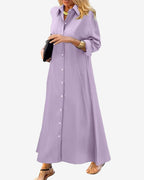 Chouyatou Women's Casual Button Down Maxi Shirt Dress Long Sleeve Button Up Tunic Long Dress