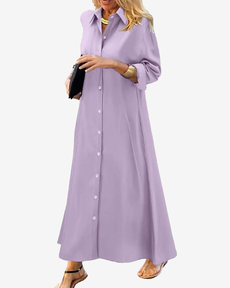 Chouyatou Women's Casual Button Down Maxi Shirt Dress Long Sleeve Button Up Tunic Long Dress