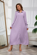 Chouyatou Women's Casual Button Down Maxi Shirt Dress Long Sleeve Button Up Tunic Long Dress