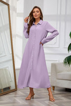 Chouyatou Women's Casual Button Down Maxi Shirt Dress Long Sleeve Button Up Tunic Long Dress