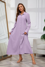 Chouyatou Women's Casual Button Down Maxi Shirt Dress Long Sleeve Button Up Tunic Long Dress
