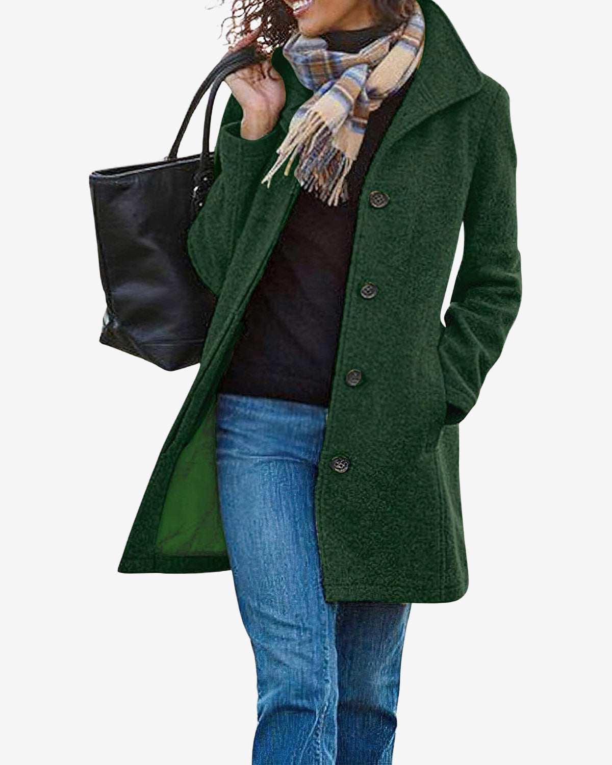 Chouyatou Women's Casual Thicken Wool Blend Stand Collar Single Breasted Pea Coat