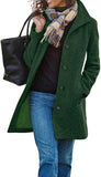 Chouyatou Women's Casual Thicken Wool Blend Stand Collar Single Breasted Pea Coat