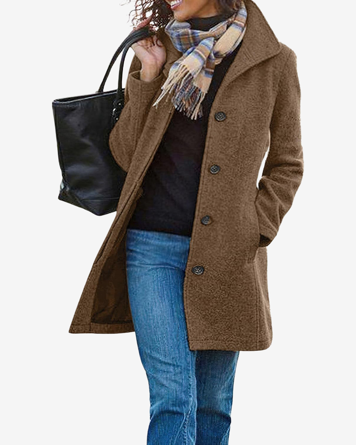 Chouyatou Women's Casual Thicken Wool Blend Stand Collar Single Breasted Pea Coat