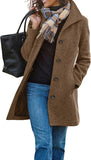 Chouyatou Women's Casual Thicken Wool Blend Stand Collar Single Breasted Pea Coat