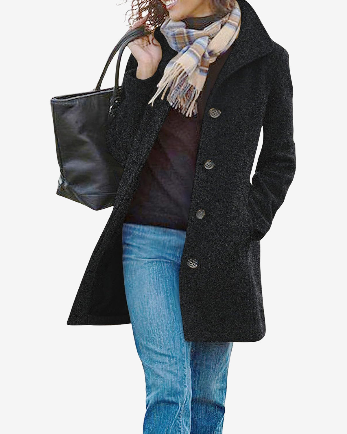 Chouyatou Women's Casual Thicken Wool Blend Stand Collar Single Breasted Pea Coat