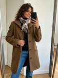 Chouyatou Women's Casual Thicken Wool Blend Stand Collar Single Breasted Pea Coat